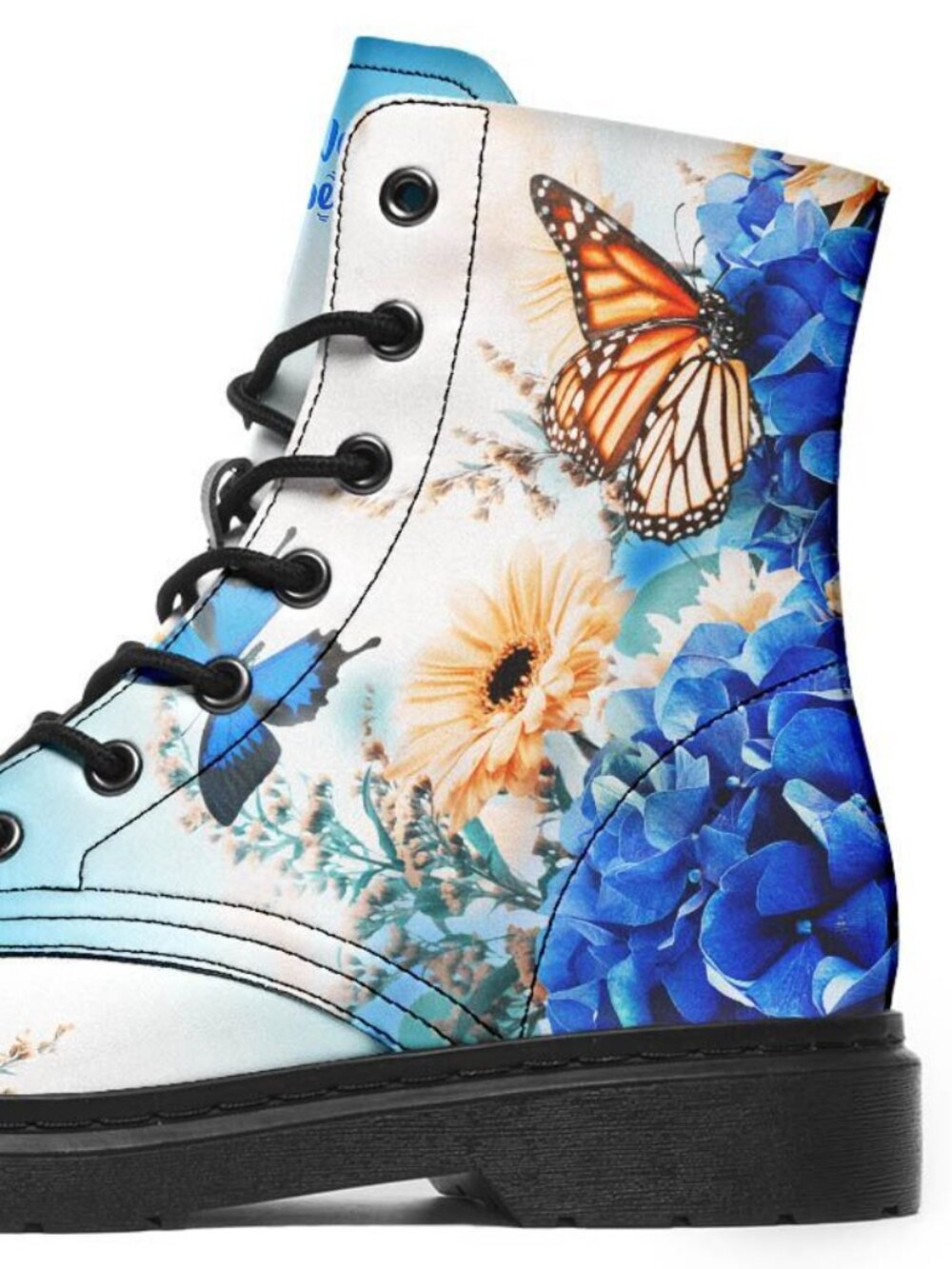 Dreamy Flower Butterflies Lace-up Combat Boot sz 9.5 Vegan Leather